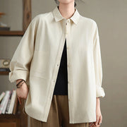 Buddha Stones Casual Plain Buttons Cotton Women's Shirt With Pockets - image 11