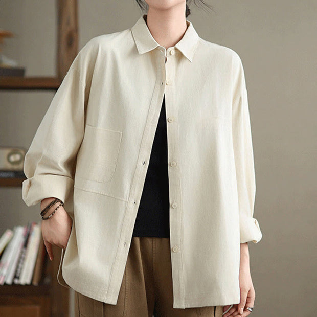 Buddha Stones Casual Plain Buttons Cotton Women's Shirt With Pockets - image 11