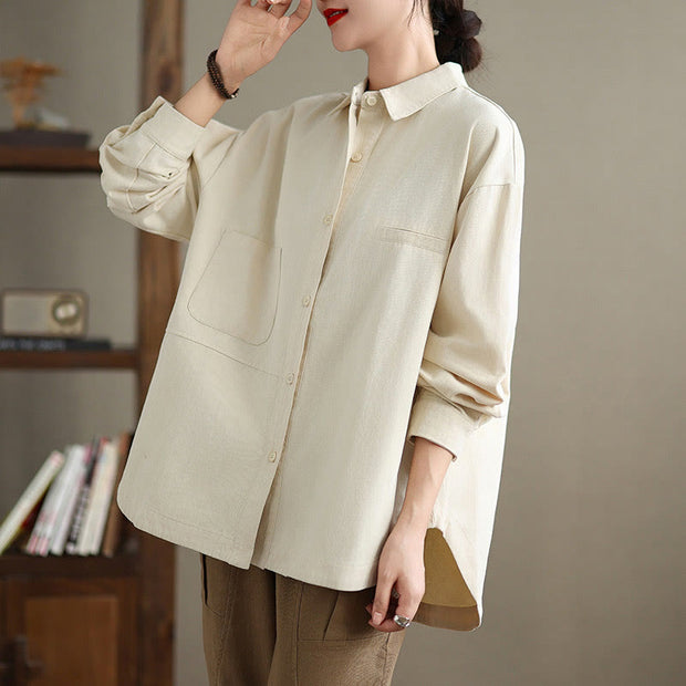 Buddha Stones Casual Plain Buttons Cotton Women's Shirt With Pockets - image 10