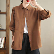 Buddha Stones Casual Plain Buttons Cotton Women's Shirt With Pockets - Peru - US14，UK/AU18，EU46 (2XL) - image 13