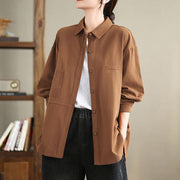 Buddha Stones Casual Plain Buttons Cotton Women's Shirt With Pockets - image 15