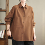 Buddha Stones Casual Plain Buttons Cotton Women's Shirt With Pockets - image 16