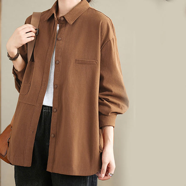 Buddha Stones Casual Plain Buttons Cotton Women's Shirt With Pockets - image 14