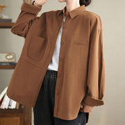 Buddha Stones Casual Plain Buttons Cotton Women's Shirt With Pockets - image 19