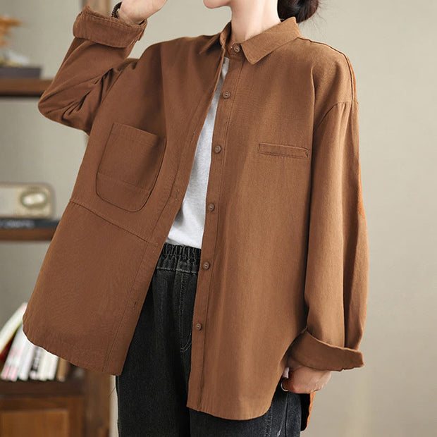 Buddha Stones Casual Plain Buttons Cotton Women's Shirt With Pockets - image 19