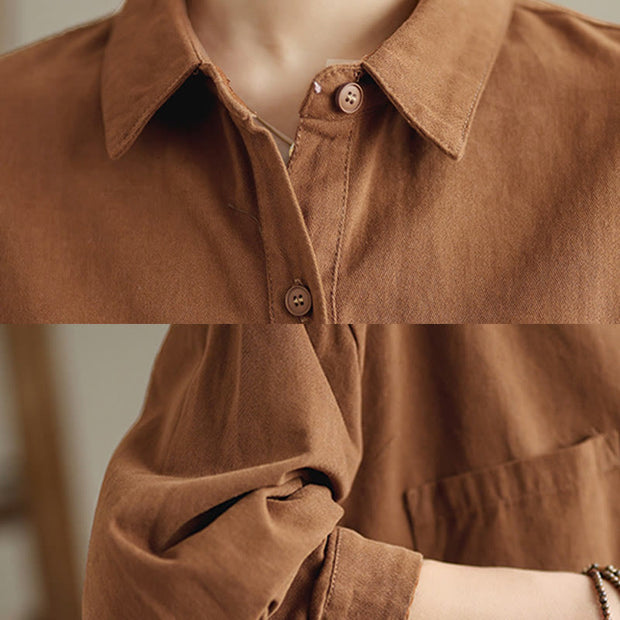 Buddha Stones Casual Plain Buttons Cotton Women's Shirt With Pockets - image 20