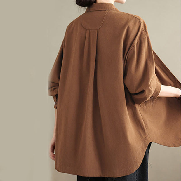 Buddha Stones Casual Plain Buttons Cotton Women's Shirt With Pockets - image 17