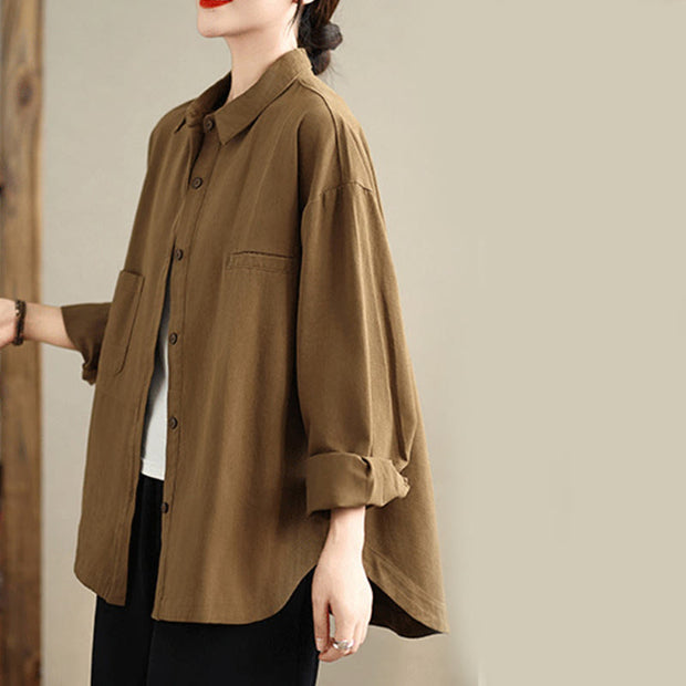 Buddha Stones Casual Plain Buttons Cotton Women's Shirt With Pockets - image 25