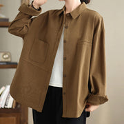 Buddha Stones Casual Plain Buttons Cotton Women's Shirt With Pockets - DarkGoldenrod - US14，UK/AU18，EU46 (2XL) - image 22