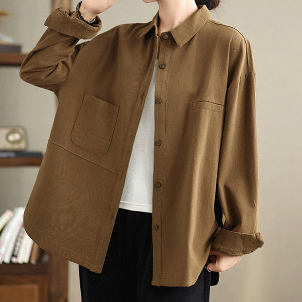 Buddha Stones Casual Plain Buttons Cotton Women's Shirt With Pockets - DarkGoldenrod - US14，UK/AU18，EU46 (2XL) - image 22