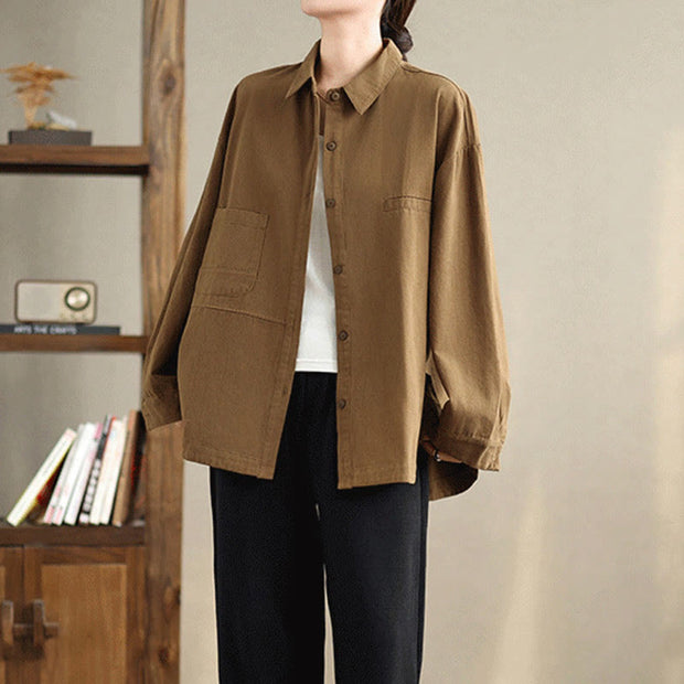 Buddha Stones Casual Plain Buttons Cotton Women's Shirt With Pockets - image 26