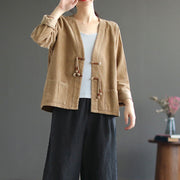 Buddha Stones Retro Women's Cotton Corduroy Jacket With Pockets - image 4