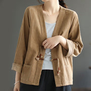 Buddha Stones Retro Women's Cotton Corduroy Jacket With Pockets - image 2