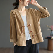 Buddha Stones Retro Women's Cotton Corduroy Jacket With Pockets - image 3
