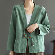 Buddha Stones Retro Women's Cotton Corduroy Jacket With Pockets - MediumAquamarine - US12，UK/AU16，EU44 (2XL) - image 10