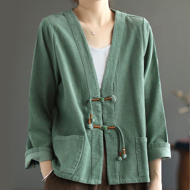 Buddha Stones Retro Women's Cotton Corduroy Jacket With Pockets - image 14