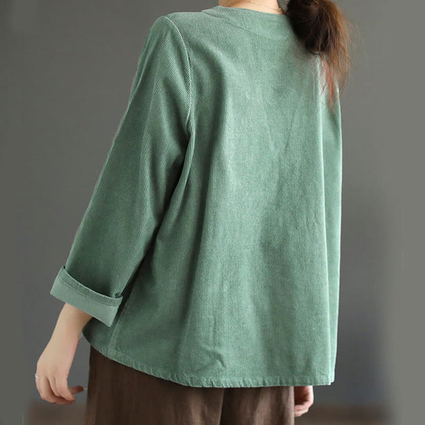 Buddha Stones Retro Women's Cotton Corduroy Jacket With Pockets - image 12