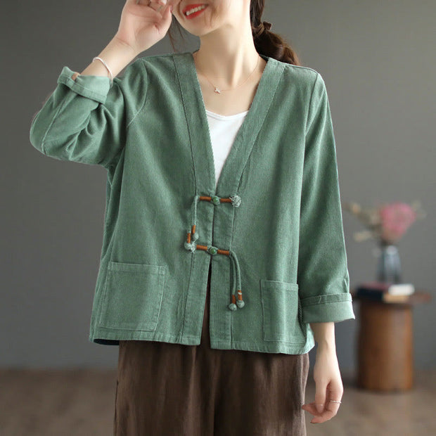 Buddha Stones Retro Women's Cotton Corduroy Jacket With Pockets - image 11