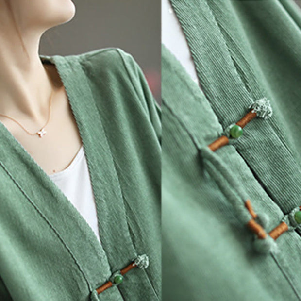 Buddha Stones Retro Women's Cotton Corduroy Jacket With Pockets - image 13