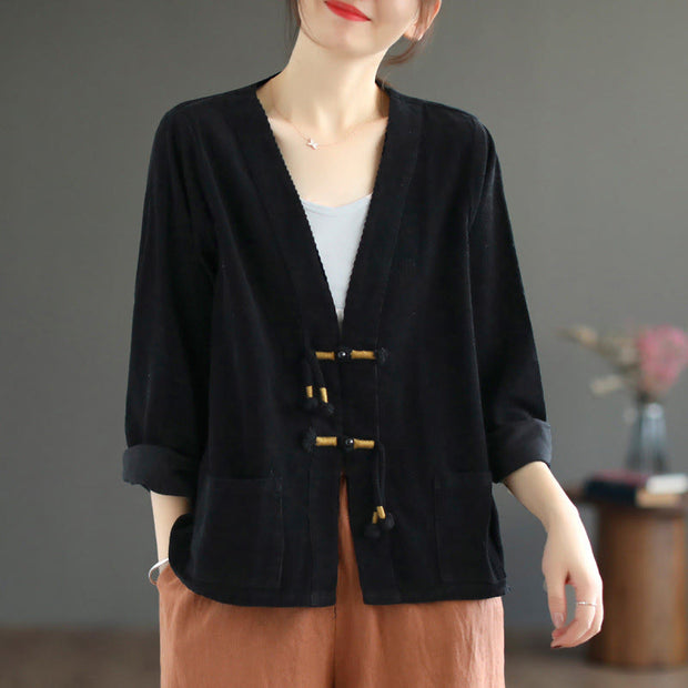Buddha Stones Retro Women's Cotton Corduroy Jacket With Pockets - image 17