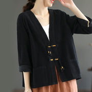 Buddha Stones Retro Women's Cotton Corduroy Jacket With Pockets - Black - US12，UK/AU16，EU44 (2XL) - image 16