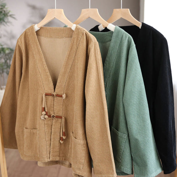 Buddha Stones Retro Women's Cotton Corduroy Jacket With Pockets - image 18