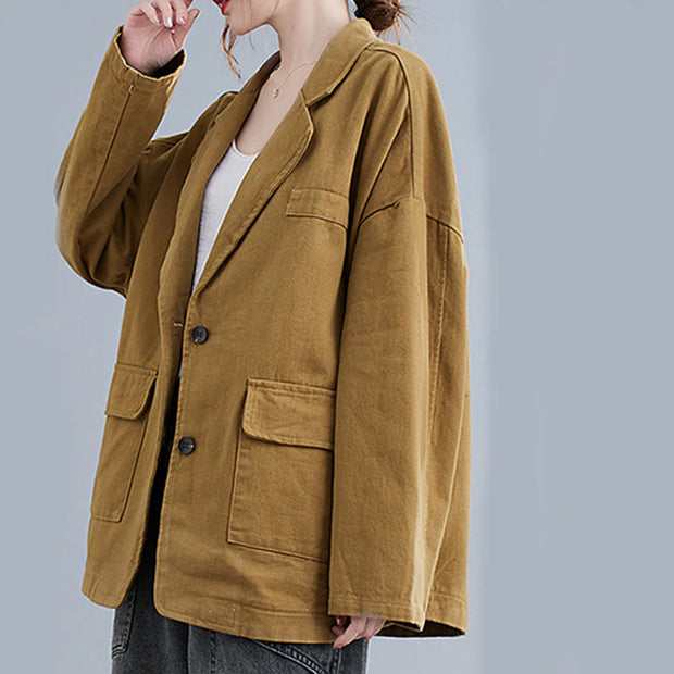 Buddha Stones Retro Solid Color Women's Cotton Blazer Jacket With Pockets - image 7
