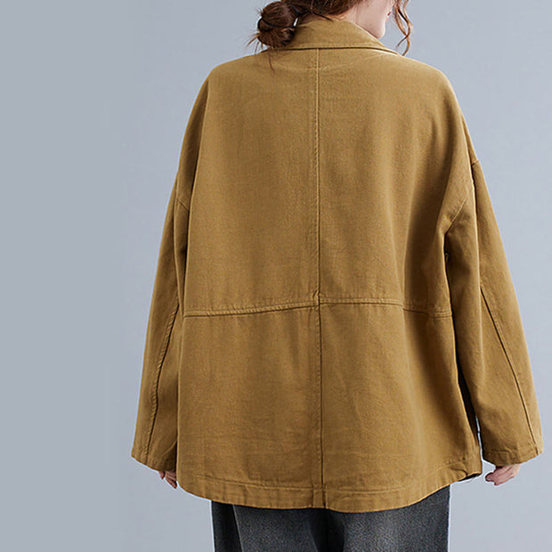 Buddha Stones Retro Solid Color Women's Cotton Blazer Jacket With Pockets - image 3