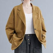 Buddha Stones Retro Solid Color Women's Cotton Blazer Jacket With Pockets - image 5
