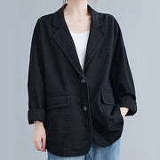 Buddha Stones Retro Solid Color Women's Cotton Blazer Jacket With Pockets - Black - US14，UK/AU18，EU46 (2XL) - image 11