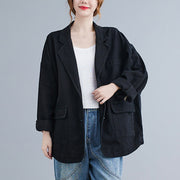 Buddha Stones Retro Solid Color Women's Cotton Blazer Jacket With Pockets - image 15