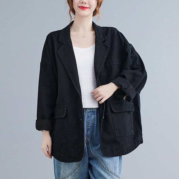 Buddha Stones Retro Solid Color Women's Cotton Blazer Jacket With Pockets - image 15