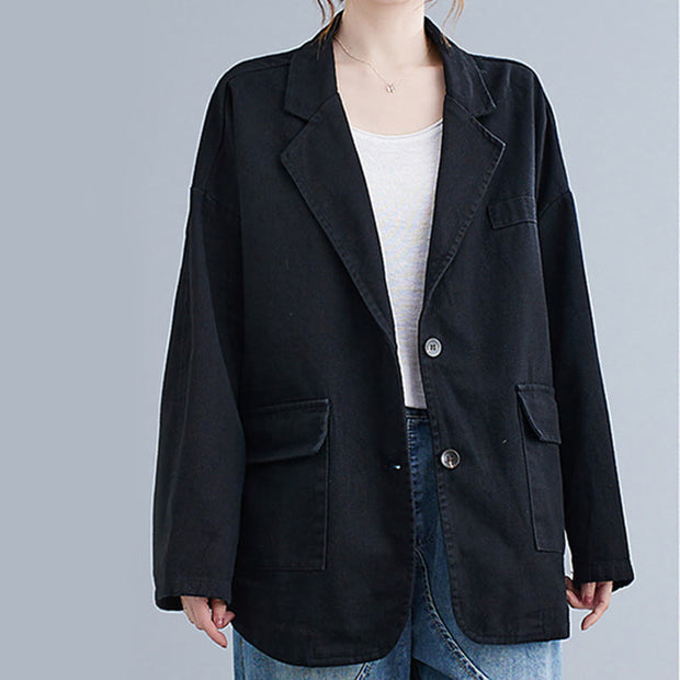 Buddha Stones Retro Solid Color Women's Cotton Blazer Jacket With Pockets - image 14