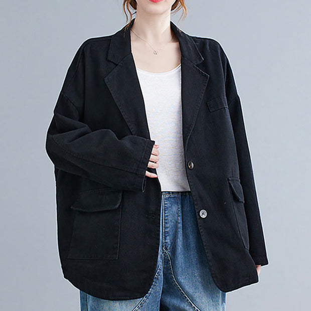 Buddha Stones Retro Solid Color Women's Cotton Blazer Jacket With Pockets - image 12