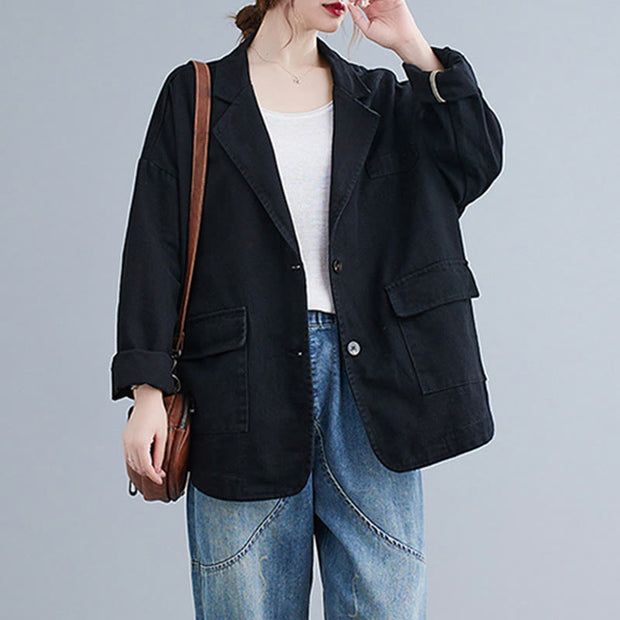 Buddha Stones Retro Solid Color Women's Cotton Blazer Jacket With Pockets - image 13