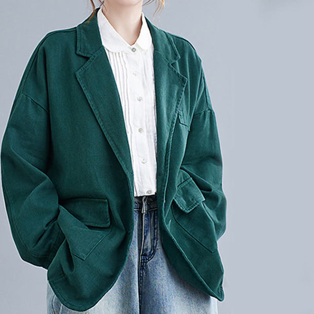 Buddha Stones Retro Solid Color Women's Cotton Blazer Jacket With Pockets - image 19