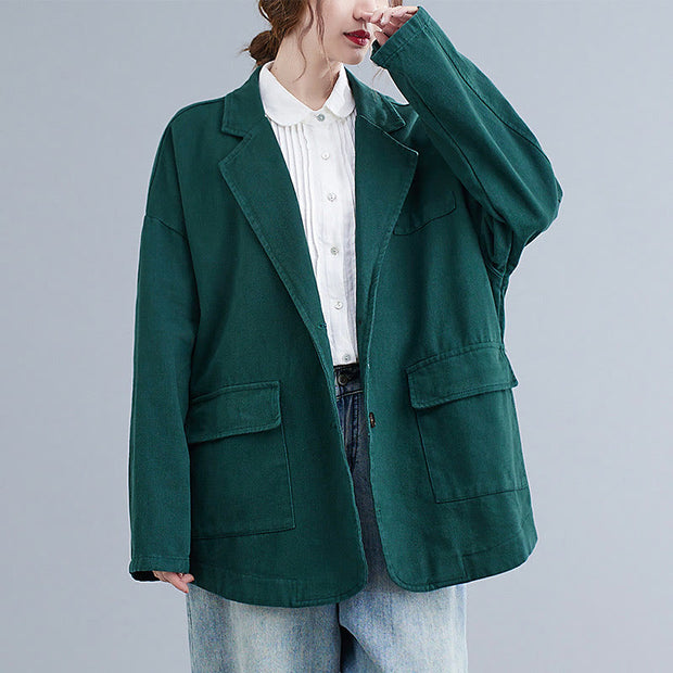 Buddha Stones Retro Solid Color Women's Cotton Blazer Jacket With Pockets - image 20