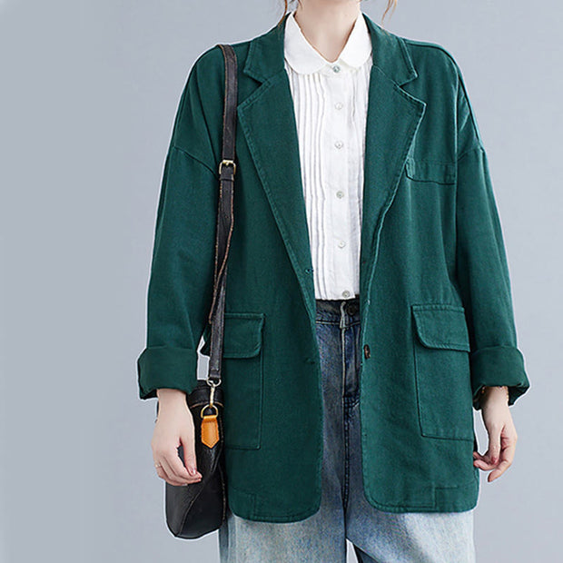 Buddha Stones Retro Solid Color Women's Cotton Blazer Jacket With Pockets - image 18