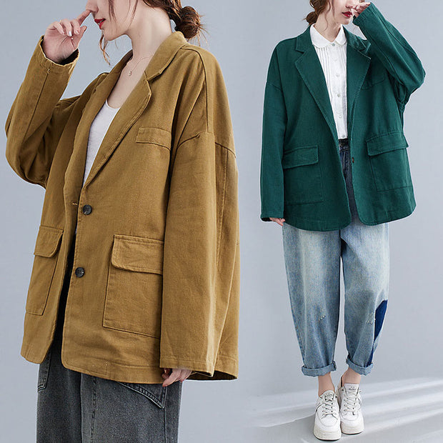 Buddha Stones Retro Solid Color Women's Cotton Blazer Jacket With Pockets - image 22
