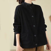 Buddha Stones Solid Color Women's Cotton Buttons Jacket With Pockets - image 4