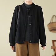 Buddha Stones Solid Color Women's Cotton Buttons Jacket With Pockets - image 2