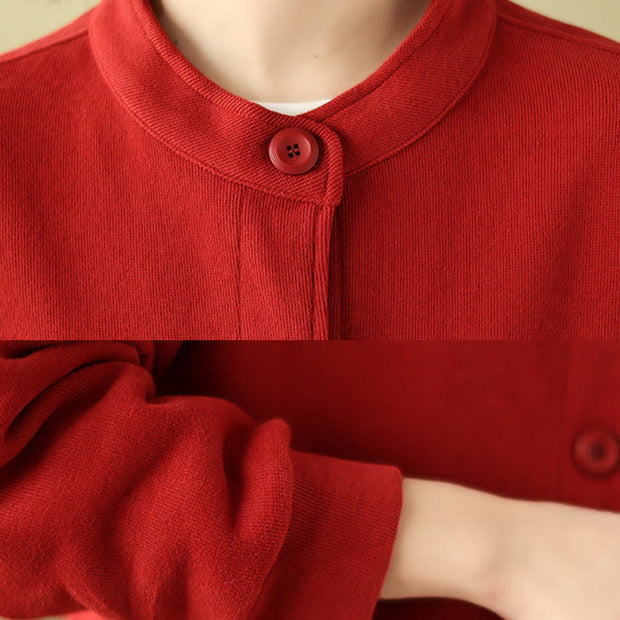 Buddha Stones Solid Color Women's Cotton Buttons Jacket With Pockets - image 12