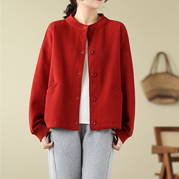 Buddha Stones Solid Color Women's Cotton Buttons Jacket With Pockets - image 11