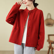 Buddha Stones Solid Color Women's Cotton Buttons Jacket With Pockets - image 10