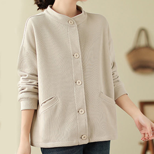 Buddha Stones Solid Color Women's Cotton Buttons Jacket With Pockets - image 16