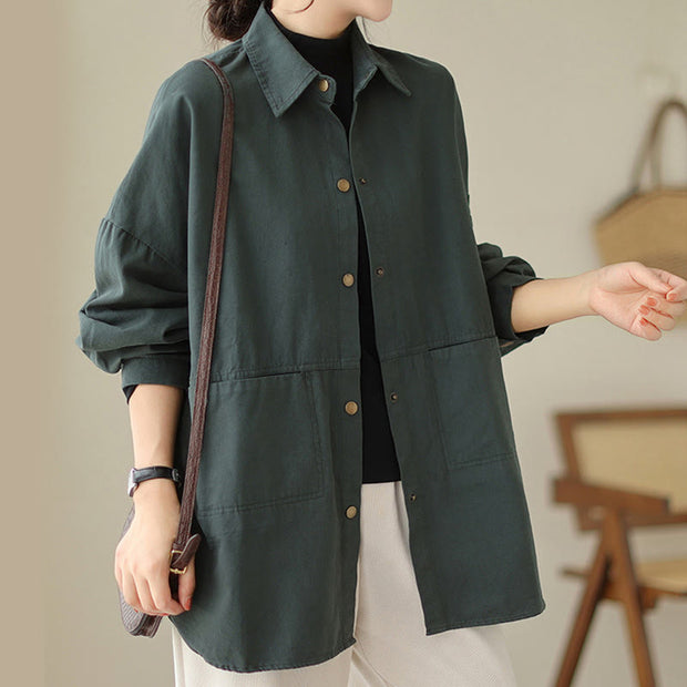 Buddha Stones Casual Solid Color Women's Jacket With Pockets - image 6