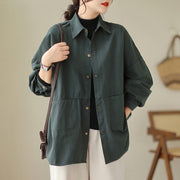 Buddha Stones Casual Solid Color Women's Jacket With Pockets - DarkSlateGray - US14，UK/AU18，EU46 (2XL) - image 1