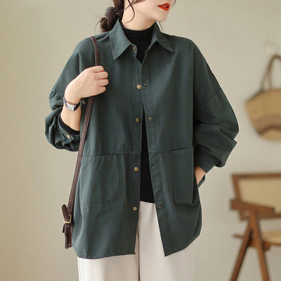Buddha Stones Casual Solid Color Women's Jacket With Pockets - DarkSlateGray - US14，UK/AU18，EU46 (2XL) - image 1