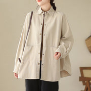 Buddha Stones Casual Solid Color Women's Jacket With Pockets - Beige - US14，UK/AU18，EU46 (2XL) - image 9