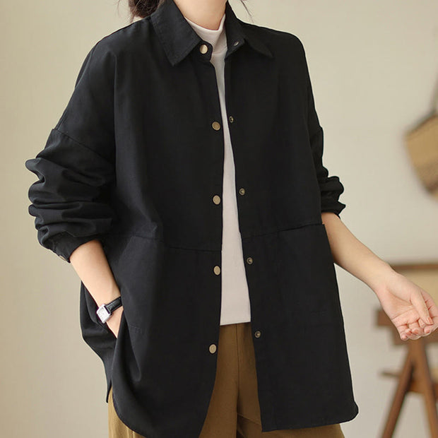 Buddha Stones Casual Solid Color Women's Jacket With Pockets - Black - US14，UK/AU18，EU46 (2XL) - image 16